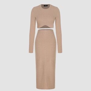 Cider Beige Ribbed Cropped Top and Midi Skirt